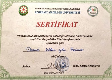 Fəlsəfə İnstitutunun aparıcı elmi işçisi sertifikatla təltif edilib