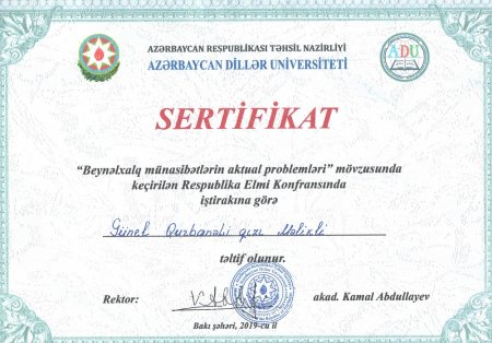Fəlsəfə İnstitutunun böyük elmi işçisi Günel Məlikli sertifikatla təltif edilib