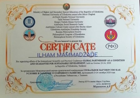 Professor İlham Məmmədzadə təşkilatçılığa görə sertifikatla təltif edilib