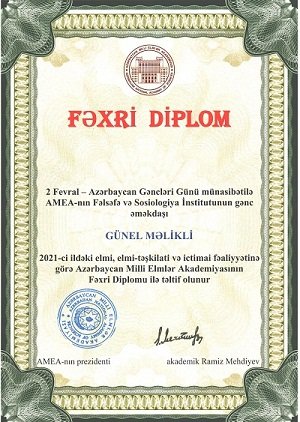 Gunel Malikli was awarded the Honorary Diploma of ANAS