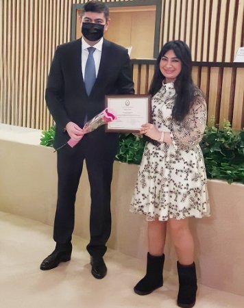 Young scientist, doctor of philosophy in political sciences, associate professor Gunel Malikli was awarded a diploma of Yasamal District Executive Power