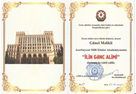 Young scientist Gunel Malikli was awarded the diploma “Young Scientist of the Year”