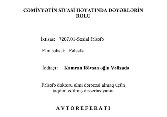 Kamran Vəlizadə -AVTOREFERAT