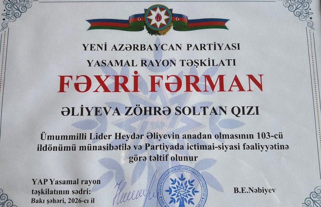 Zöhrə Əliyeva Fəxri Fərmanla təltif olunub