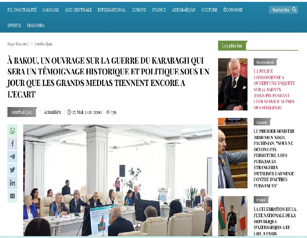 Fransanın nüfuzlu qəzetində “44 gün: Qarabağ işğaldan - azadlığa” kitabının təqdimatı haqqında məqalə dərc olunub