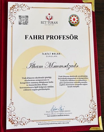 Professor İlham Məmmədzadə “Fəxri Professor” adına layiq görülüb.